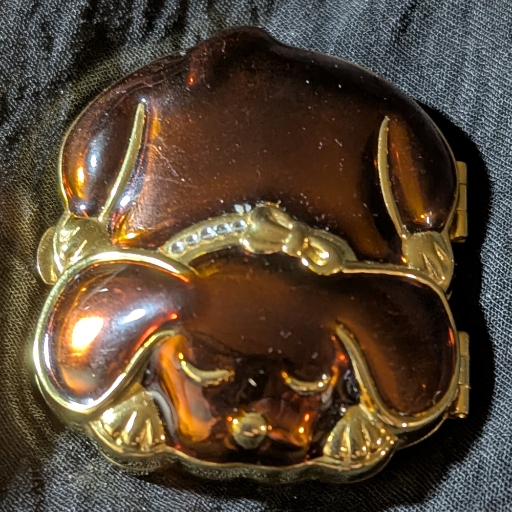 Estee Lauder Compact Enamel Puppy Dog, Retired Refillable Powder Compact. Rare